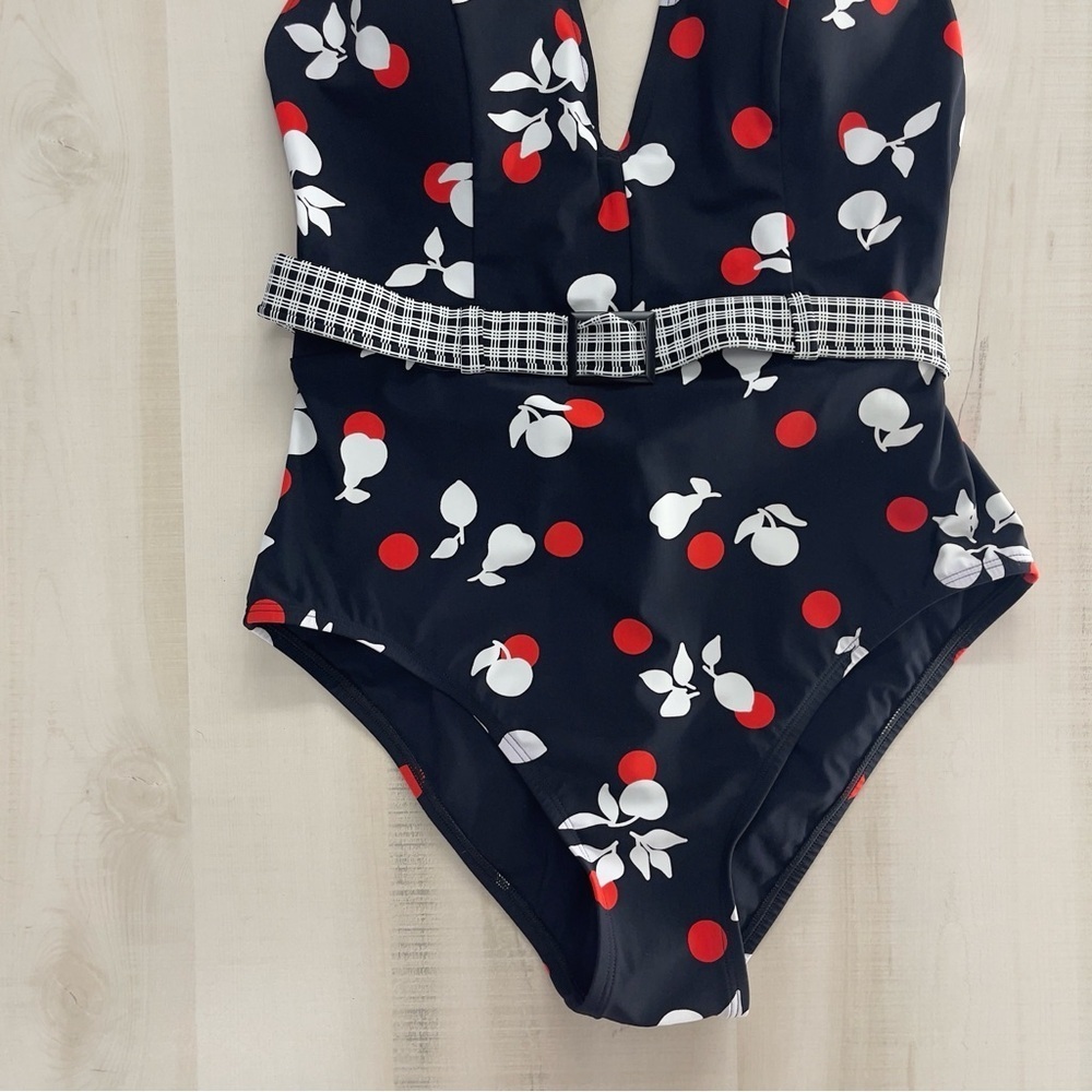 SKINNYDIPPERS cherry printed belted one piece swimsuit sexy vacation travel L - Picture 4 of 8
